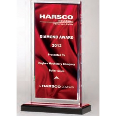 Acrylic Deep Red Draped Satin Award w/ Silver Mirror Border (5"x8 1/2")