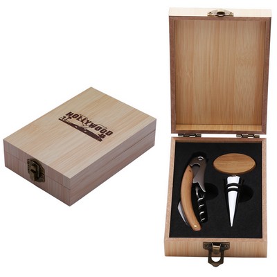 Bamboo Corkscrew & Stopper Set