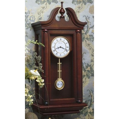 Bulova Manchester Chiming Pendulum Wall Clock w/ Hinged Front Door