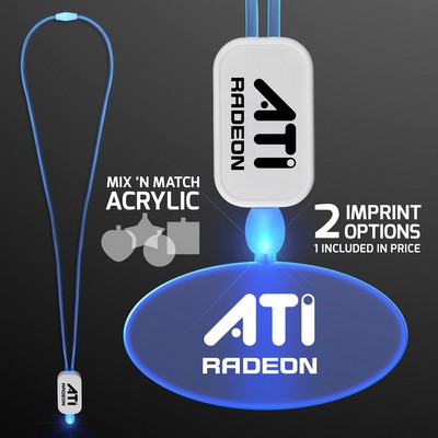 Blue LED Cool Lanyard with Acrylic Oval Pendant - Domestic Imprint