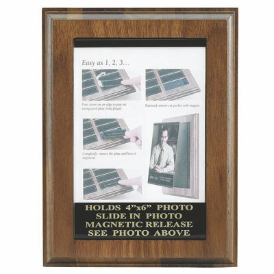 Walnut Veneer Plaque w/Engraving Plate & 4"x 6" Photo Holder (6"x 8")