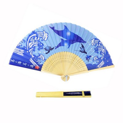 Chinese Vintage Retro Style Fabric Folding Fan Bamboo Frame Handheld Fan