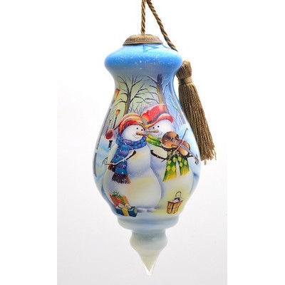 Violin Snowmans Couple Glass Ornament - Complex Artwork