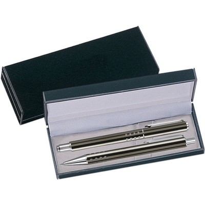 Dot Grip Pen Series - Gray Pen and Roller Pen Gift Set, Silver Dots Grip, Crescent Moon Shape Clip