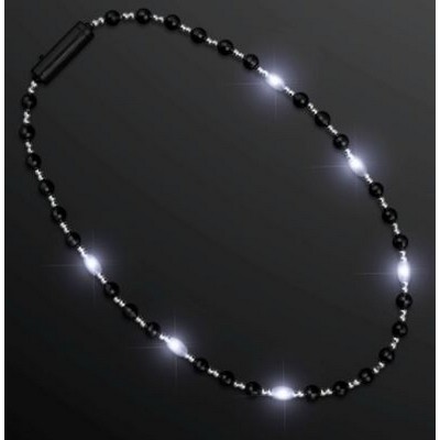 Black Tie Light Beads - White LEDs, Black & Silver Bead Detail