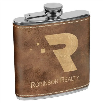 Stainless Steel Flask with Rustic Faux Leather, Engraved, 6 oz