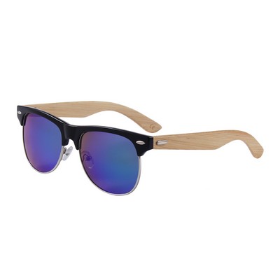 Bamboo Sunglasses - Blue-Green Mirrored Lenses