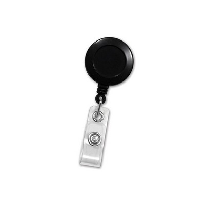 Custom Round Plastic Clip-On Badge Reel (Black)