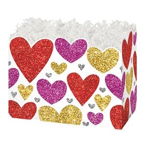 Small Glittering Hearts Theme Gift Basket Box