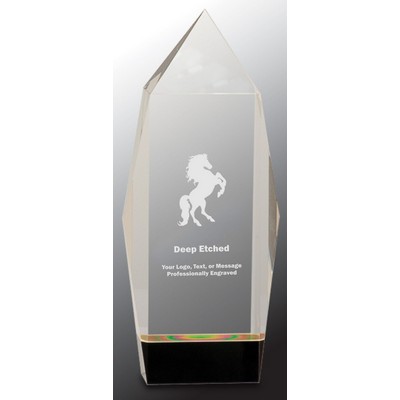 8 3/4" Clear Crystal Facet Rectangle Award on Black Base