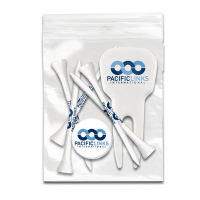 ZIPLOCK GOLF TEE PACK - 5-3 1/4" Tees/1 Ball Marker/1 Divot Tool