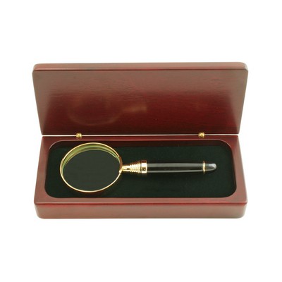 Glossy Black Finish Magnifying Glass with Gold Accents