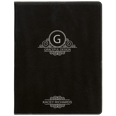 Black-Silver 7" x 9" Portfolio with Notepad, Laserable Leatherette