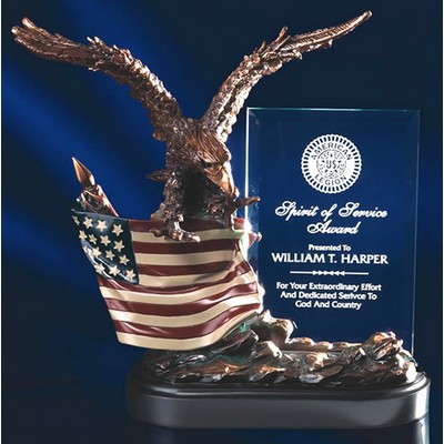 Bronze Finish Eagle w/ Flag & Crystal Plaque