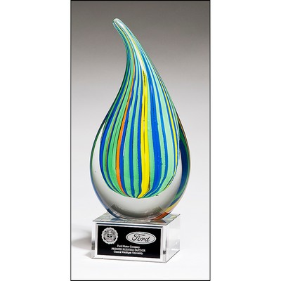 Droplet-Shaped Art Glass Award with Clear Glass Base