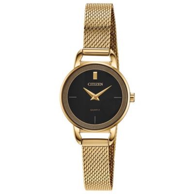 Citizen Ladies' Quartz Gold-Tone Watch w/Black Dial