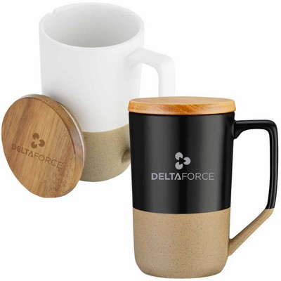 15 Oz. Ceramic Mug w/Two Tones & Wood Lid