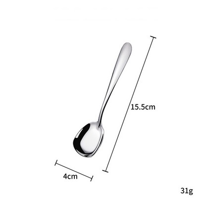 6.1 Inch Silver Surface 304 Stainless Steel Small Size Square Bottom Soup Spoon W/ Inclined Handle