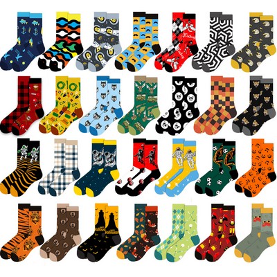 Fun Colorful Socks Patterned Funky Happy Crew Sock Combed Cotton Stockings Packs