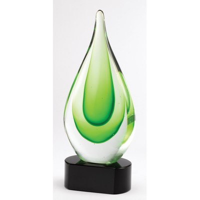 Green Droplet Shaped Art Glass Award 9 1/4"H