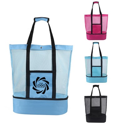 Mesh Beach Tote Bag with Insulated Cooler