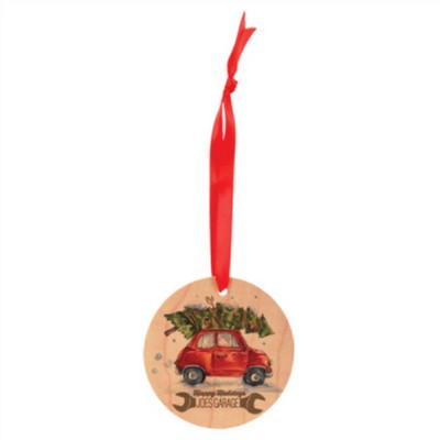 One Sided Matte Maple Round Ornament With Red Ribbon