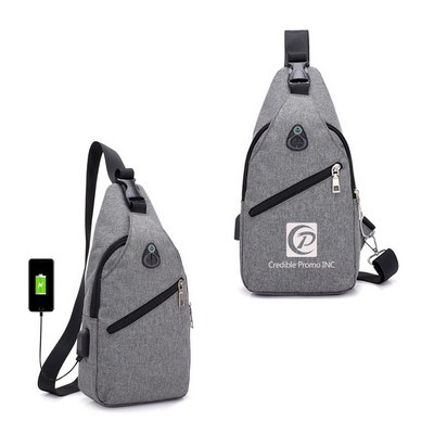 USB Charging Sling Bag Crossbody One Shoulder Backpack