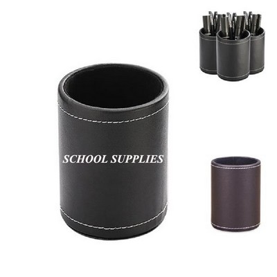 Pu Leather Round Pencil Pen Cup Holder