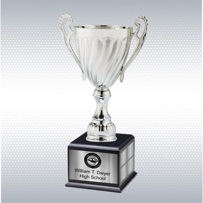 22.25" Silver Metal Cup w/Plastic Stem and Matte Black Base Perpetual Trophy