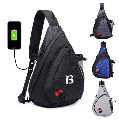 Nylon Chest Sling Bag With Charging Port