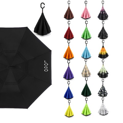 Windproof Waterproof Stick Umbrellas With C Shape Handle