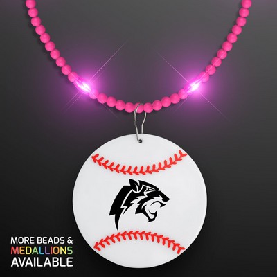 Still-Light Pink Beads with Baseball Medallion - Domestic Print