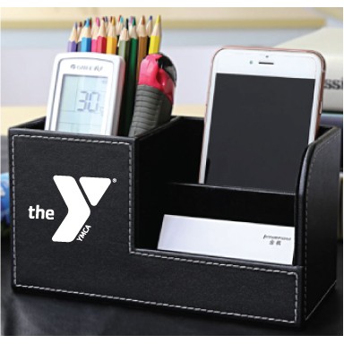 Desk Organizer, Black PU Leather