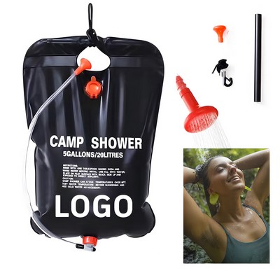 5 Gallons Black PVC Portable Camping Shower Bag w/Long Shower Head