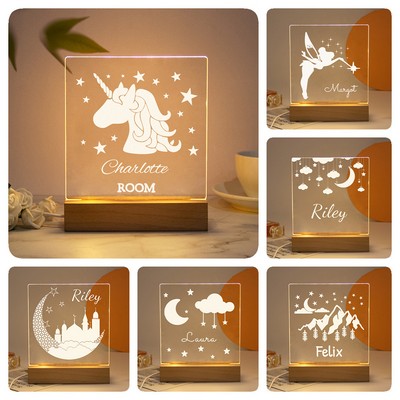 Customizable Acrylic Panel Night Light with Wooden Base