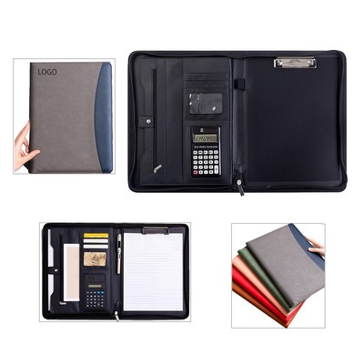 Leather-Textured Calculator Portfolio with A4 Pad