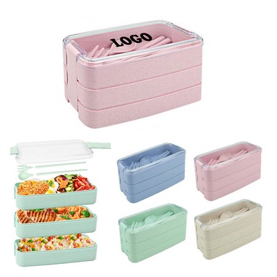 3-In-1 Compartment Wheat Straw Stackable Bento Box