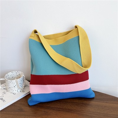 Colourful Striped Niche Knitted Tote Bag