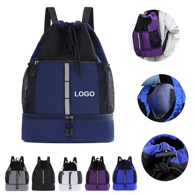 Drawstring Gym Bag with Wet Pocket & Shoe Compartment