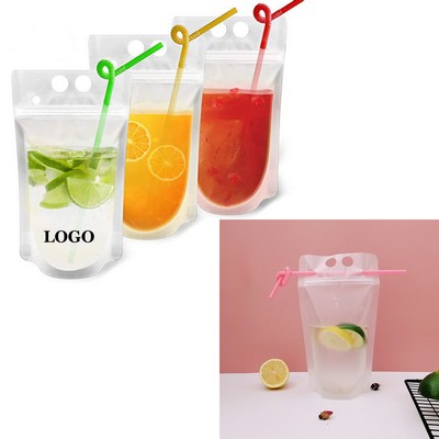 16OZ Plastic Drink Pouches with Straws