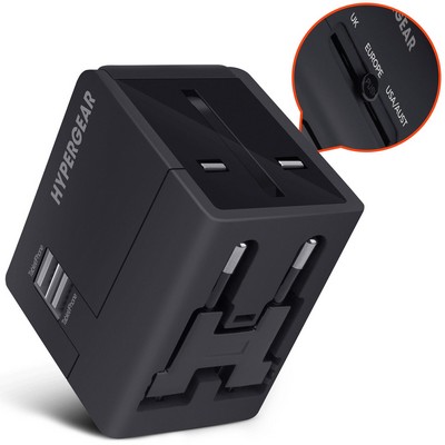 Hypergear All-In-One World Travel Adapter Black + Usb Ports