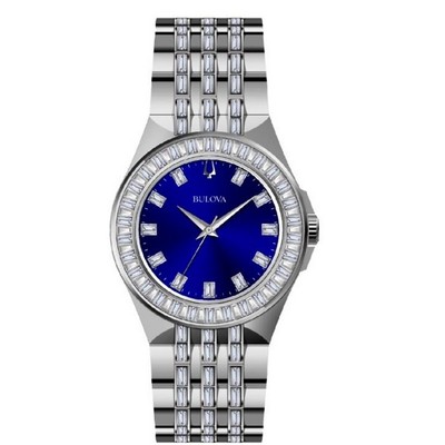 Bulova Watches Men's Crystal Stainless Steel Bracelet Watch, Blue Dial