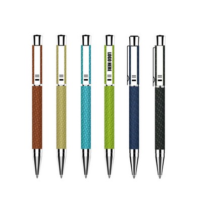 Weaved Texture PU Leather Barrel Metal Pen