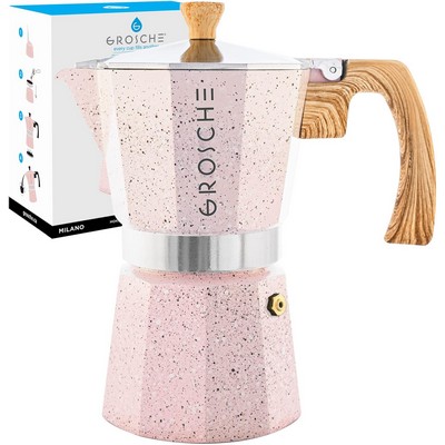 GROSCHE Milano Moka pot, Stovetop Espresso maker (Pink, 12 cup)