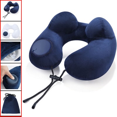 U-Shape Inflatable Neck Pillow for Travel with Storage Pouch