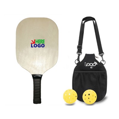 Wooden Pickleball Paddle & Ball Set W/ Shoulder Bag