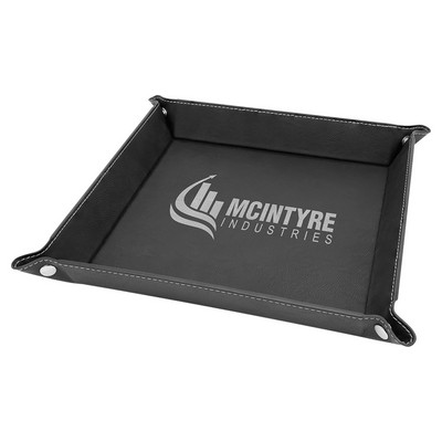 9" x 9" Snap Up Tray, Black/Silver Laserable Leatherette