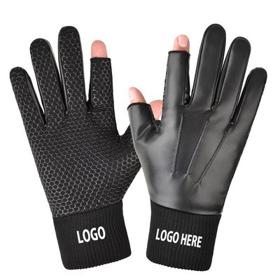 Winter Leather 2 Fingerless Gloves For Men