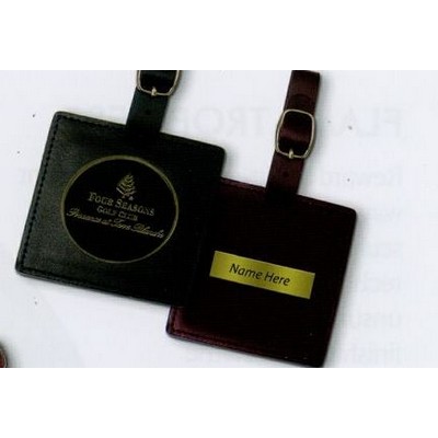 3" Square Leatherette Bag Tag w/ Club Lorente 2" Coin