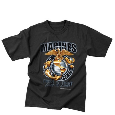 Marines First To Fight Military Black Ink Design™ T-Shirt (S to XL)